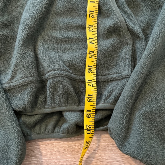 Olive Green Cropped 1/4 Zip Fleece Sweatshirt - Picture 3 of 4